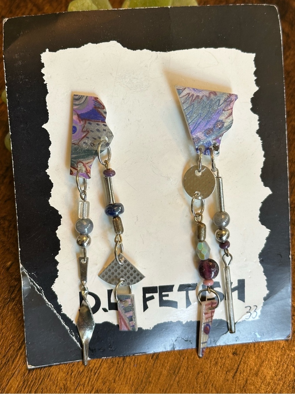 Vintage 80s D.L. Fetish Handmade Asymmetrical Geometric Dangle Earrings